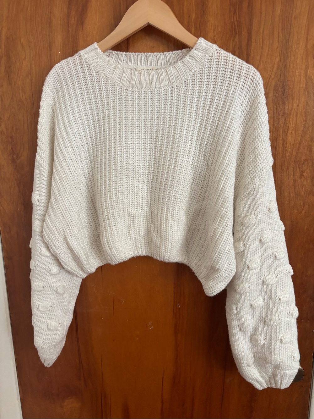 Be Crème Cream Bubble-Sleeve Cropped Sweater